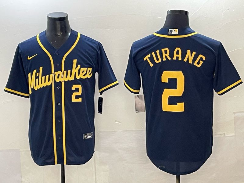 Men Milwaukee Brewers #2 Turang Drak Blue Nike MLB 2025 Jersey 05